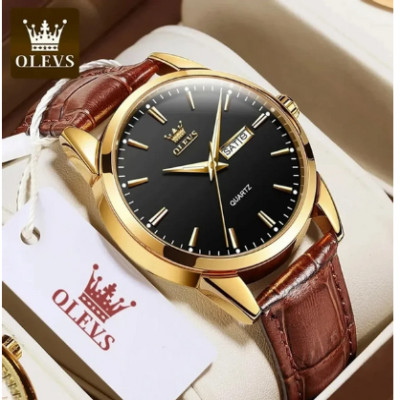 Olevs Watch Model 6898 Belt Brown Dial Black Colour Watch For Men