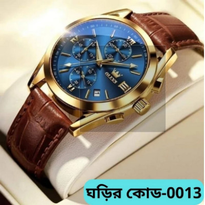 Olevs Watch Model 2872 Belt Brown Dial Blue For Men