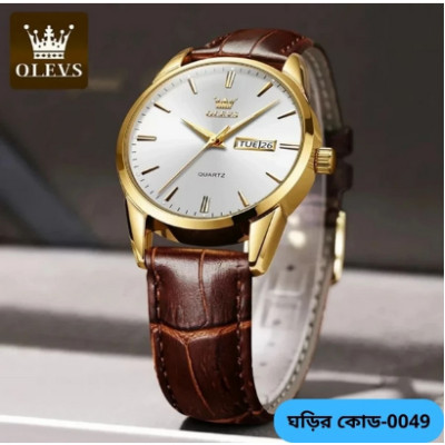 Olevs Watch Model 6898 Fashion Watch For Men Belt Brown Dial White Colour Watch For Men