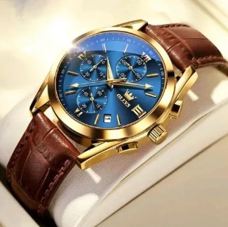 olevs 2872 Leather Waterproof Quartz Fashion Watch for Men