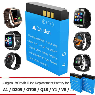 A1, V8 and DZ09 Rechargeable Smart Watch Lee-ion Polymer Battery for Smart Watch Only 380MAH 3.7V-Rechargeable Battery
